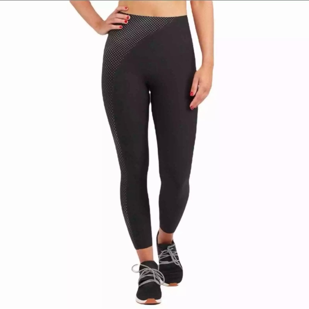 SPANX Every Wear 7/8 Leggings 1X PLUS Black Active Stretch Asymmetrical Dots